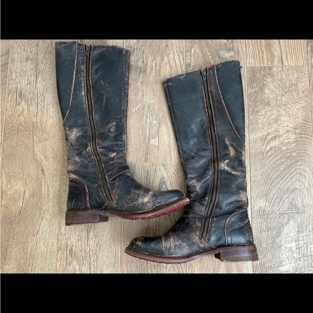 Bed Stu Distressed Black and Brown Leather Boots - Picture 2 of 10